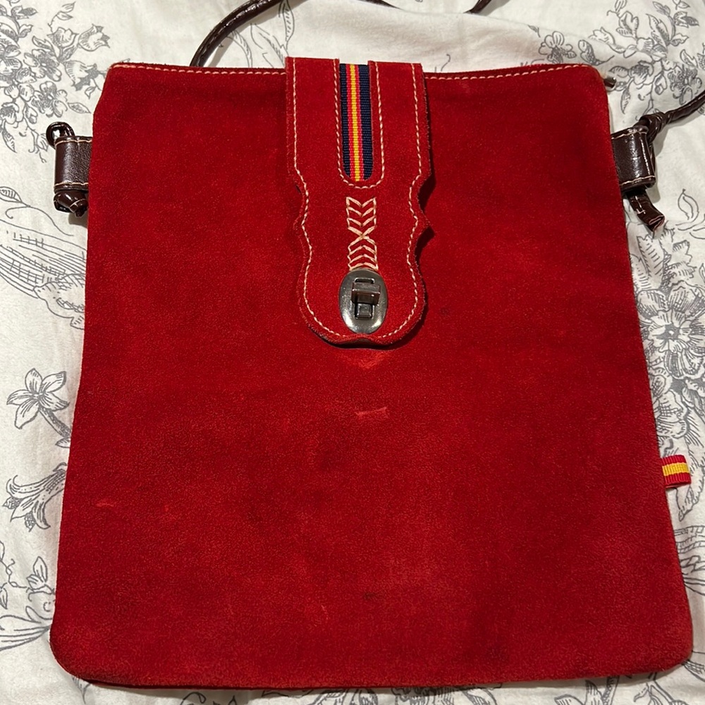 Red suede cross body purse